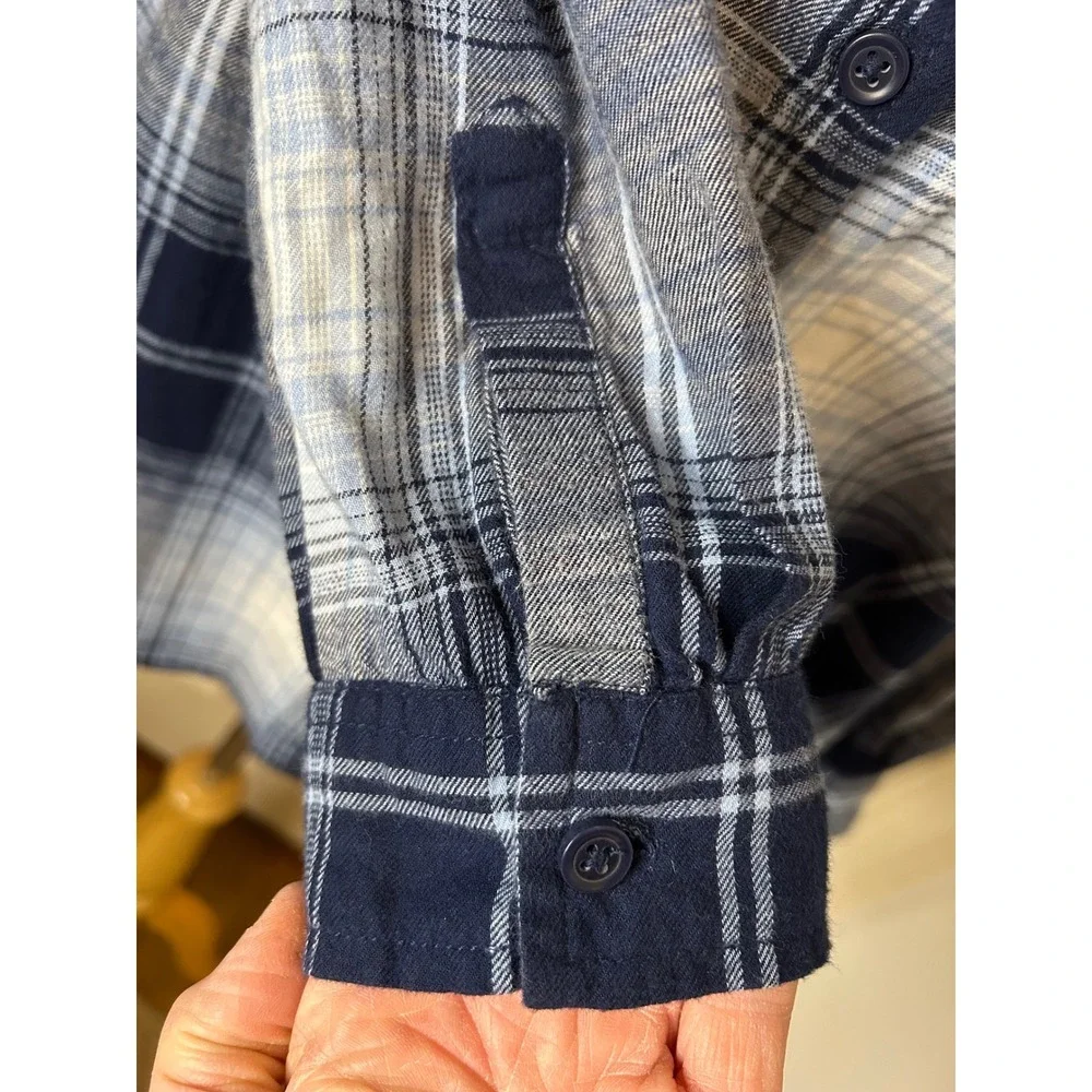 Beachlunchlounge Plaid Flannel Shirt Blue Balloon Button Down Cotton M - Picture 5 of 10